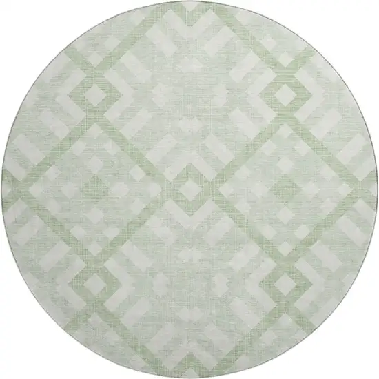 8' Mint Green And Ivory Geometric Washable Round Rug With UV Protection Photo 1