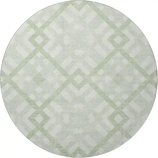 8' Mint Green And Ivory Geometric Washable Round Rug With UV Protection Photo 4