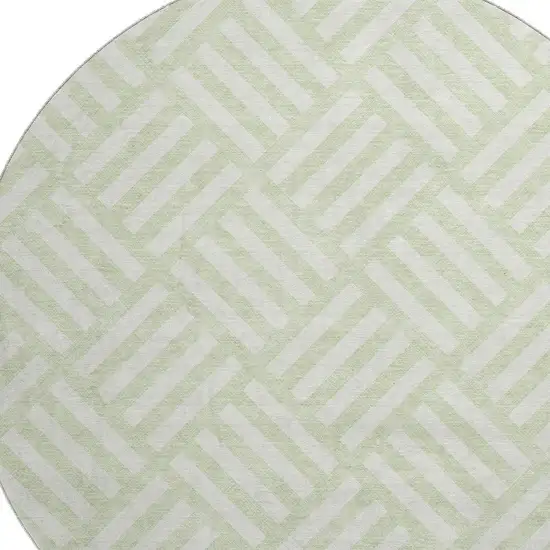 8' Mint Green And Ivory Geometric Washable Round Rug With UV Protection Photo 3