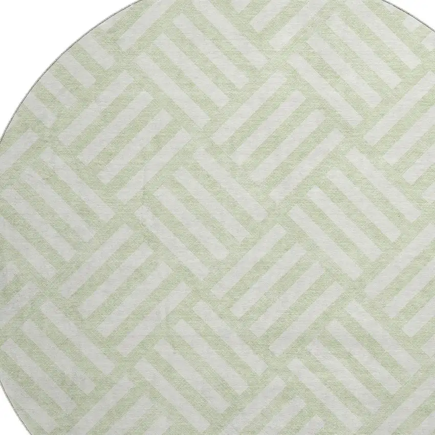 8' Mint Green And Ivory Geometric Washable Round Rug With UV Protection Photo 3