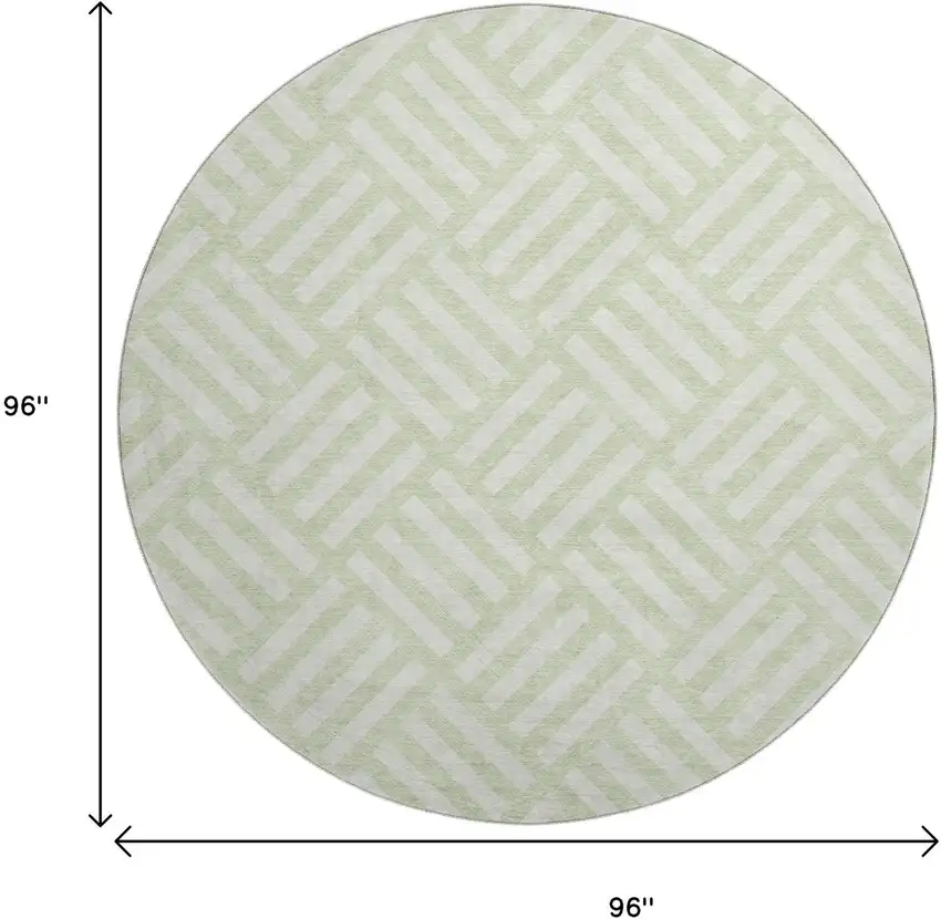 8' Mint Green And Ivory Geometric Washable Round Rug With UV Protection Photo 3