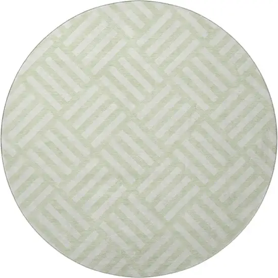 8' Mint Green And Ivory Geometric Washable Round Rug With UV Protection Photo 4