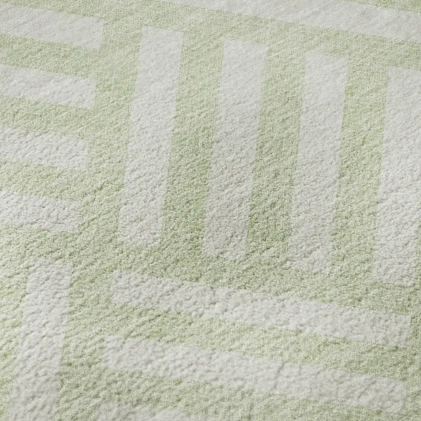 8' Mint Green And Ivory Geometric Washable Round Rug With UV Protection Photo 9