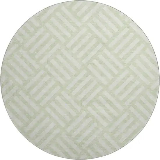 8' Mint Green And Ivory Geometric Washable Round Rug With UV Protection Photo 1