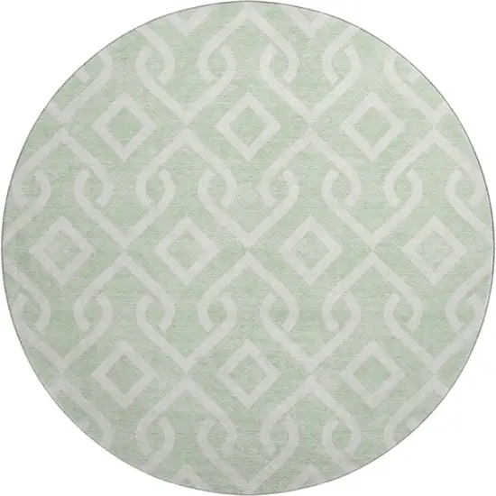 8' Mint Green And Ivory Geometric Washable Round Rug With UV Protection Photo 1