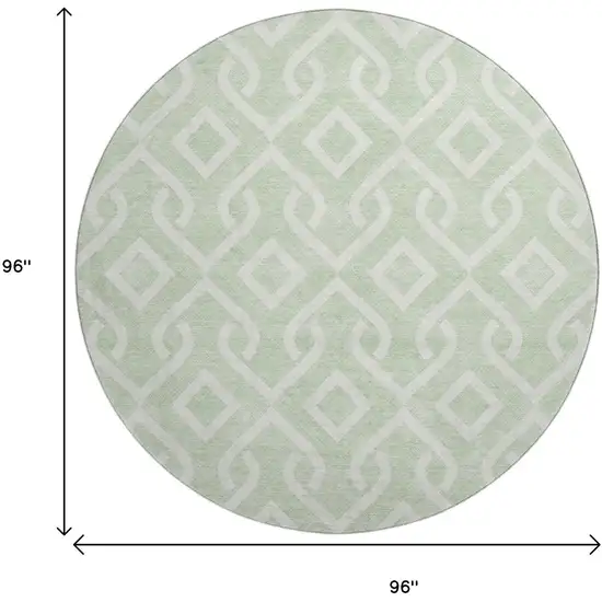 8' Mint Green And Ivory Geometric Washable Round Rug With UV Protection Photo 3