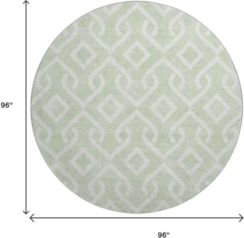 8' Mint Green And Ivory Geometric Washable Round Rug With UV Protection Photo 3