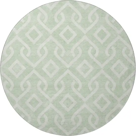 8' Mint Green And Ivory Geometric Washable Round Rug With UV Protection Photo 4
