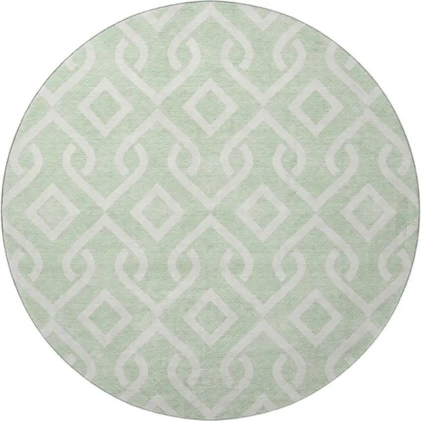 8' Mint Green And Ivory Geometric Washable Round Rug With UV Protection Photo 4