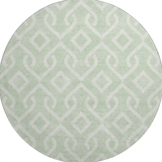 8' Mint Green And Ivory Geometric Washable Round Rug With UV Protection Photo 3