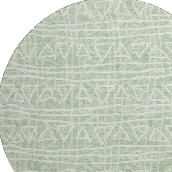 8' Mint Green And Ivory Geometric Washable Round Rug With UV Protection Photo 3