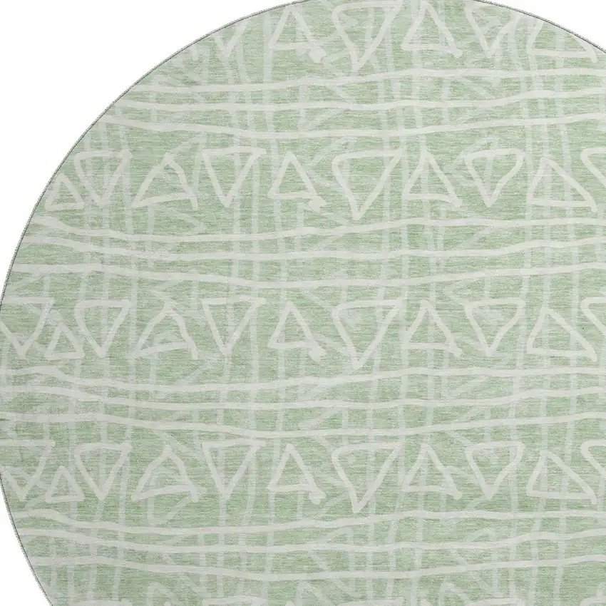 8' Mint Green And Ivory Geometric Washable Round Rug With UV Protection Photo 3