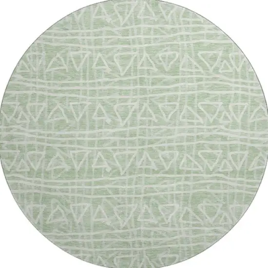 8' Mint Green And Ivory Geometric Washable Round Rug With UV Protection Photo 4