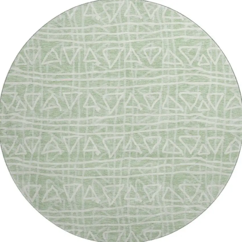 8' Mint Green And Ivory Geometric Washable Round Rug With UV Protection Photo 4