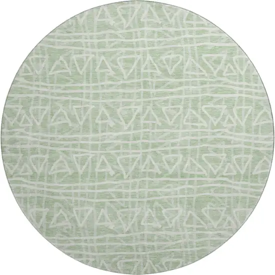 8' Mint Green And Ivory Geometric Washable Round Rug With UV Protection Photo 1