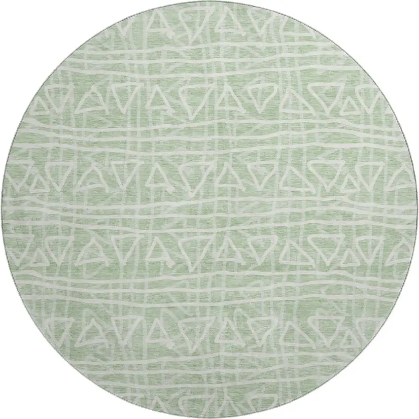 8' Mint Green And Ivory Geometric Washable Round Rug With UV Protection Photo 1