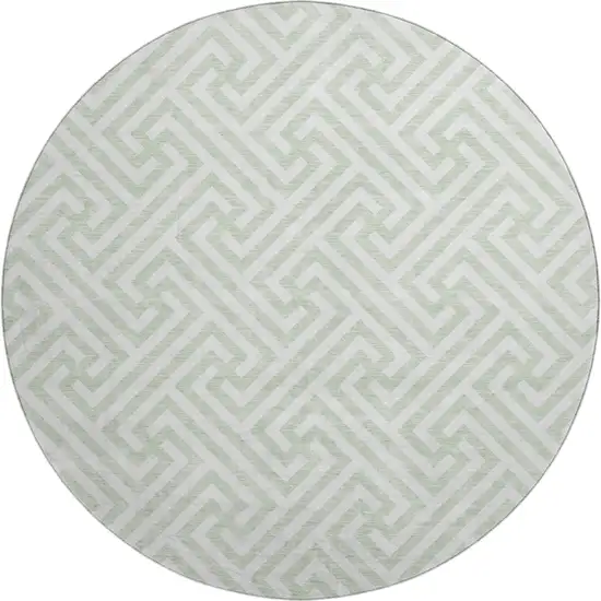 8' Mint Green And Ivory Geometric Washable Round Rug With UV Protection Photo 1