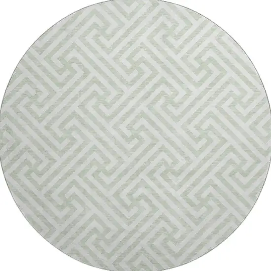 8' Mint Green And Ivory Geometric Washable Round Rug With UV Protection Photo 4