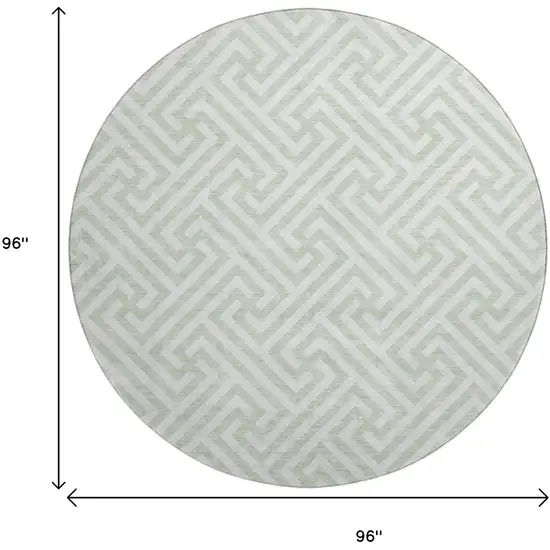 8' Mint Green And Ivory Geometric Washable Round Rug With UV Protection Photo 3