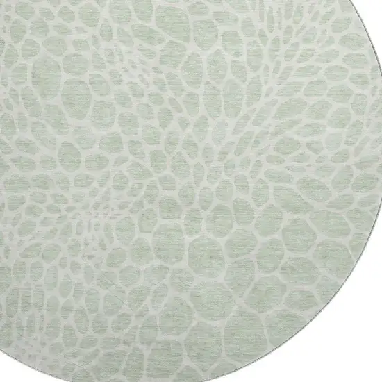 8' Mint Green And Ivory Geometric Washable Round Rug With UV Protection Photo 3