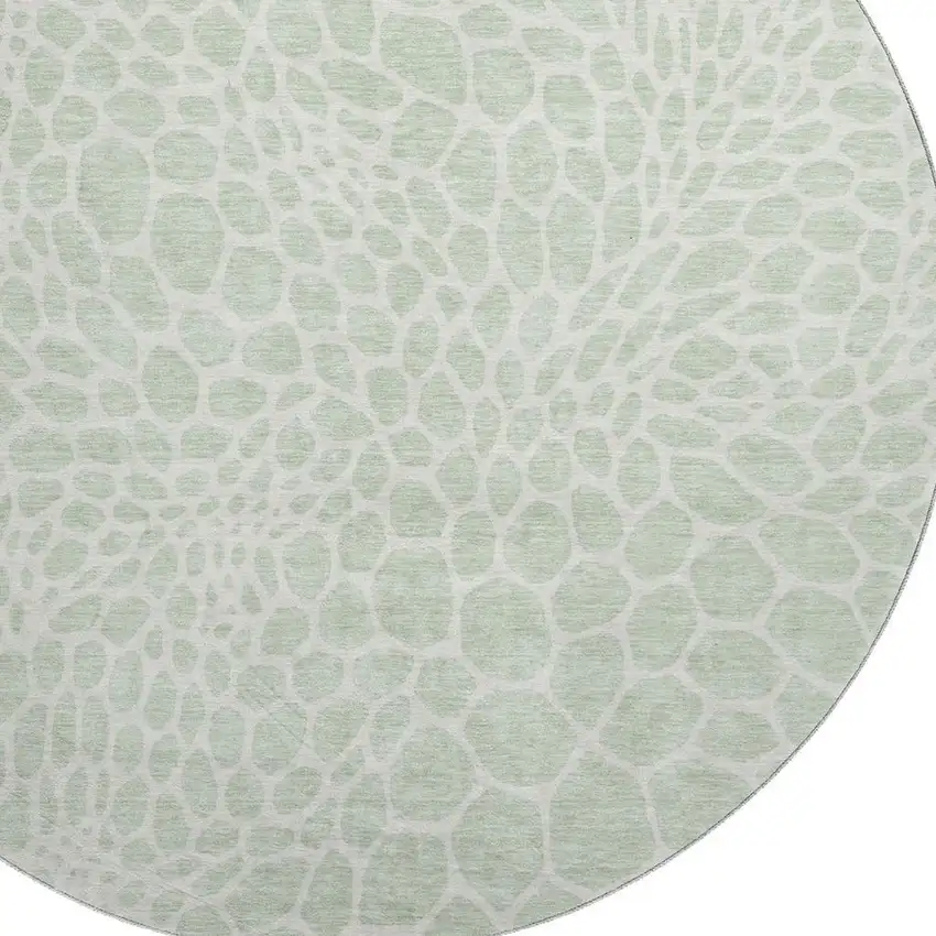 8' Mint Green And Ivory Geometric Washable Round Rug With UV Protection Photo 3