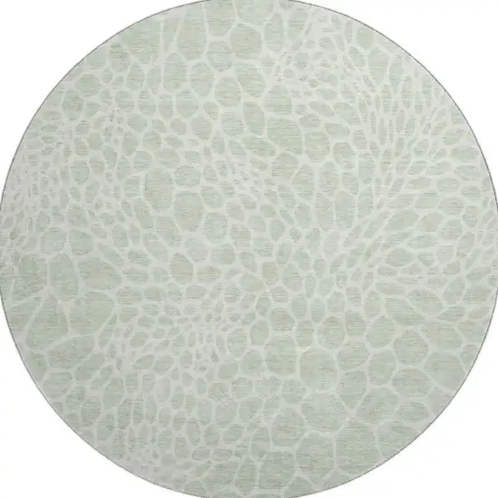 8' Mint Green And Ivory Geometric Washable Round Rug With UV Protection Photo 4