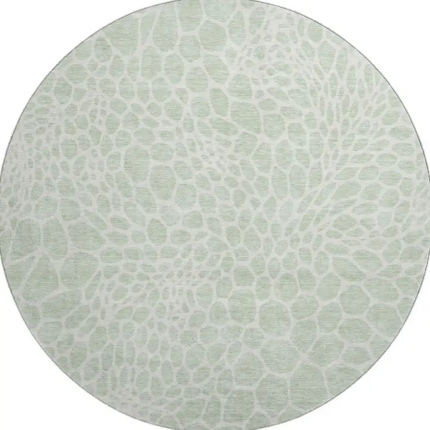 8' Mint Green And Ivory Geometric Washable Round Rug With UV Protection Photo 4