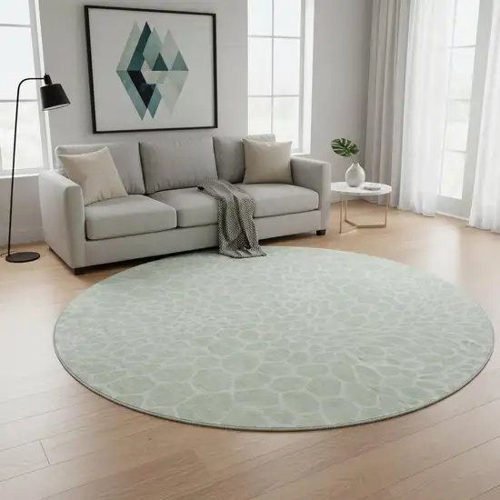 8' Mint Green And Ivory Geometric Washable Round Rug With UV Protection Photo 2