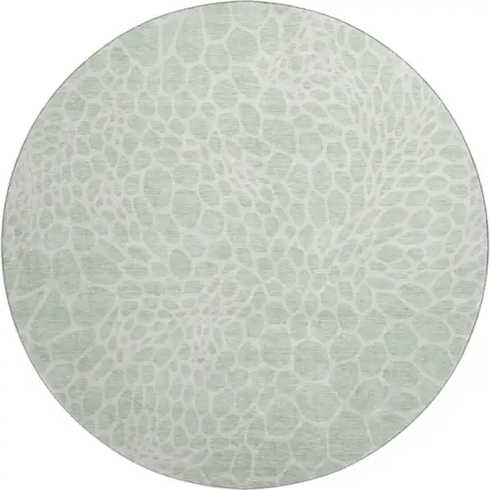 8' Mint Green And Ivory Geometric Washable Round Rug With UV Protection Photo 1