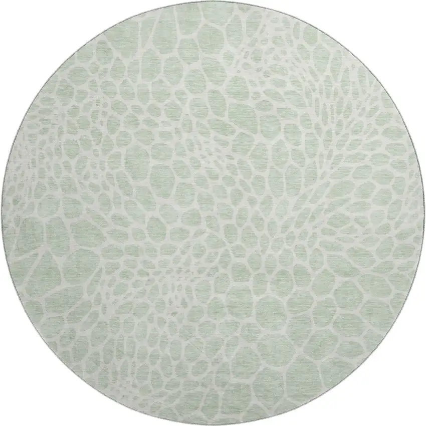 8' Mint Green And Ivory Geometric Washable Round Rug With UV Protection Photo 1