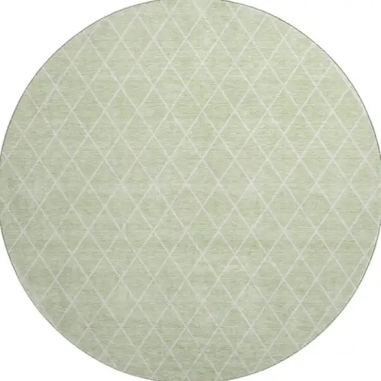8' Mint Green And Ivory Geometric Washable Round Rug With UV Protection Photo 3