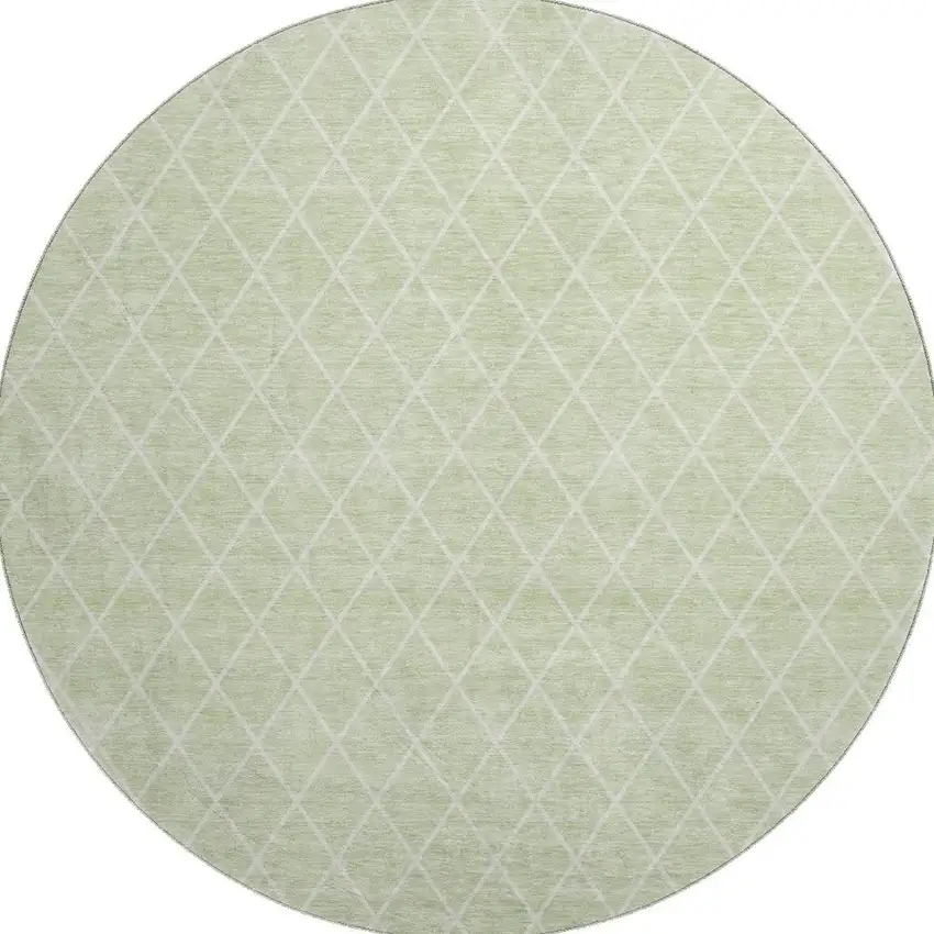 8' Mint Green And Ivory Geometric Washable Round Rug With UV Protection Photo 3