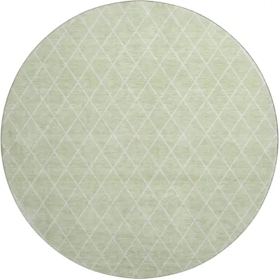 8' Mint Green And Ivory Geometric Washable Round Rug With UV Protection Photo 1