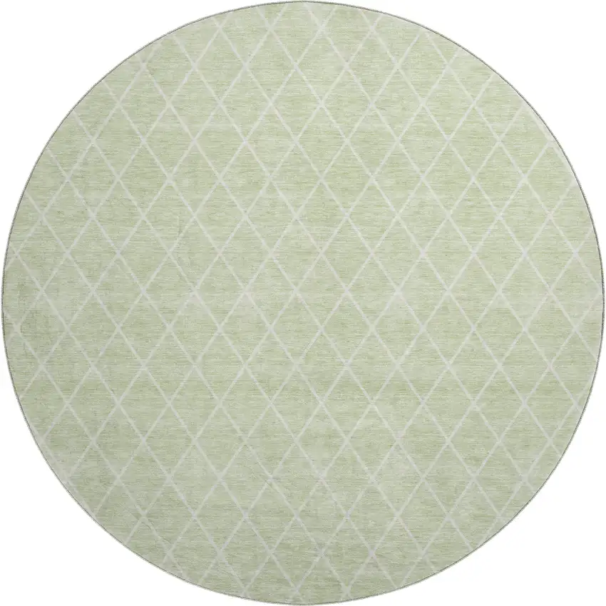 8' Mint Green And Ivory Geometric Washable Round Rug With UV Protection Photo 1