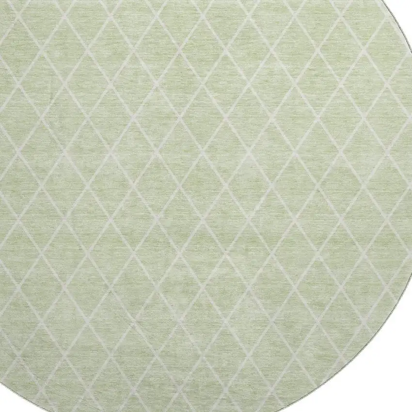 8' Mint Green And Ivory Geometric Washable Round Rug With UV Protection Photo 2