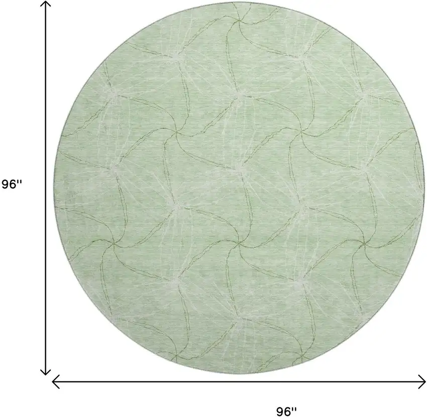 8' Mint Green And Ivory Geometric Washable Round Rug With UV Protection Photo 9