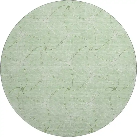 8' Mint Green And Ivory Geometric Washable Round Rug With UV Protection Photo 1
