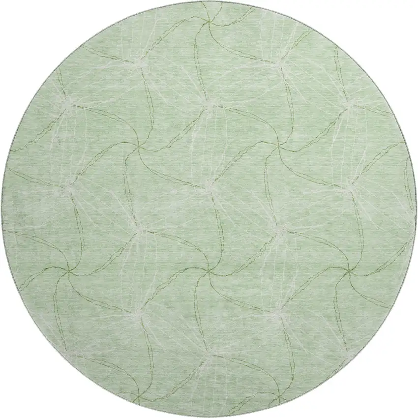 8' Mint Green And Ivory Geometric Washable Round Rug With UV Protection Photo 1