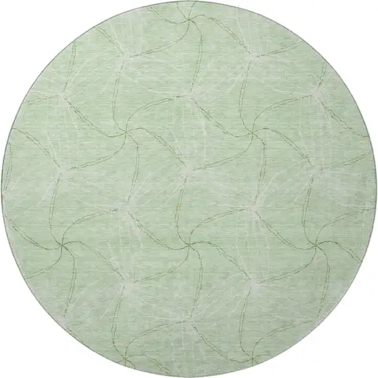 8' Mint Green And Ivory Geometric Washable Round Rug With UV Protection Photo 3