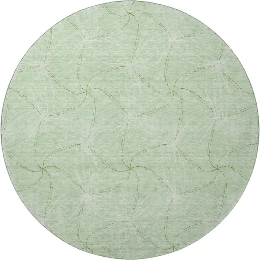 8' Mint Green And Ivory Geometric Washable Round Rug With UV Protection Photo 3