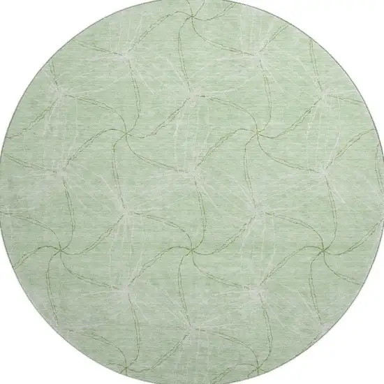 8' Mint Green And Ivory Geometric Washable Round Rug With UV Protection Photo 2