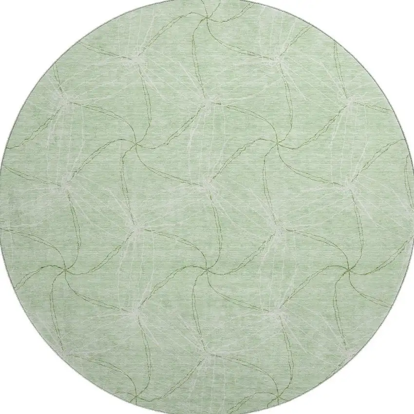 8' Mint Green And Ivory Geometric Washable Round Rug With UV Protection Photo 2