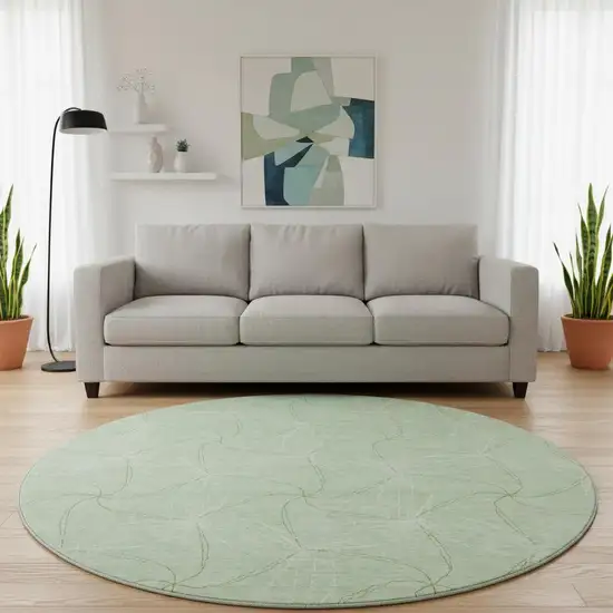 8' Mint Green And Ivory Geometric Washable Round Rug With UV Protection Photo 2