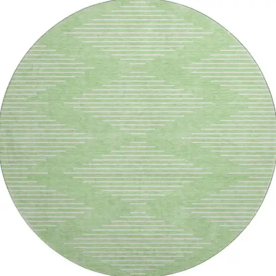 8' Mint Green And Ivory Geometric Washable Round Rug With UV Protection Photo 3