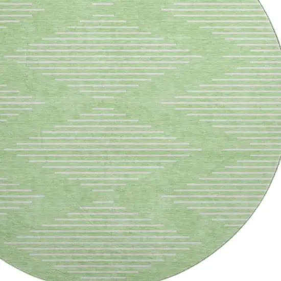 8' Mint Green And Ivory Geometric Washable Round Rug With UV Protection Photo 2