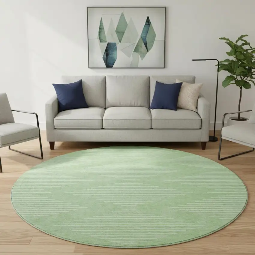 8' Mint Green And Ivory Geometric Washable Round Rug With UV Protection Photo 2