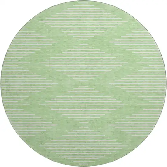 8' Mint Green And Ivory Geometric Washable Round Rug With UV Protection Photo 1