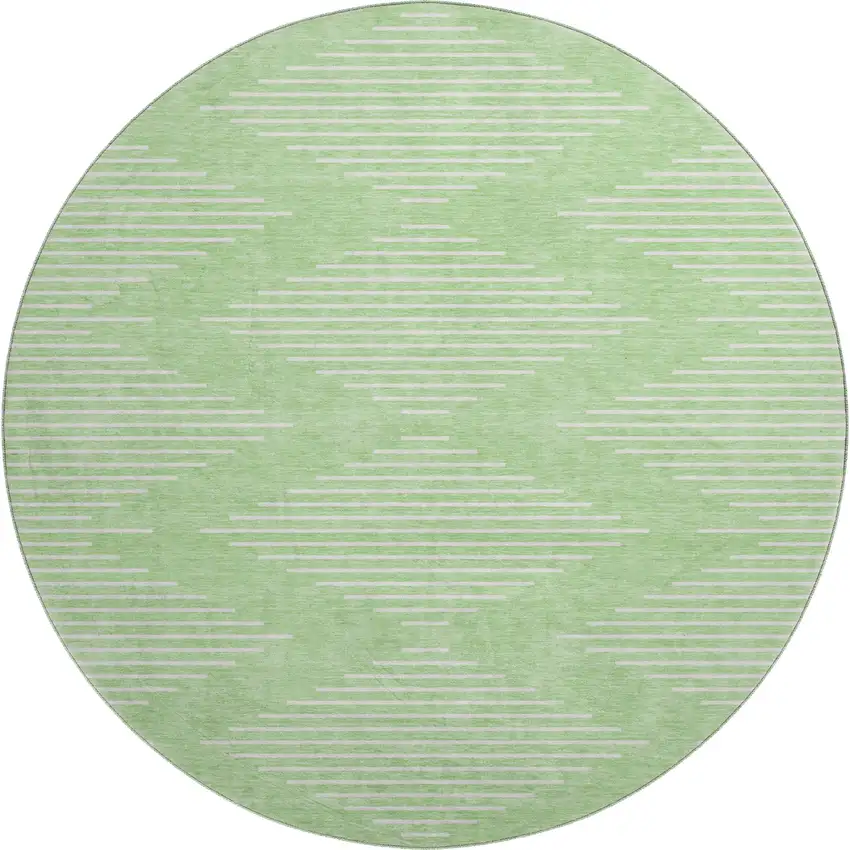 8' Mint Green And Ivory Geometric Washable Round Rug With UV Protection Photo 1