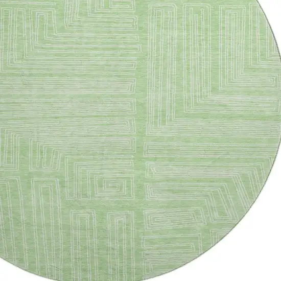 8' Mint Green And Ivory Geometric Washable Round Rug With UV Protection Photo 2