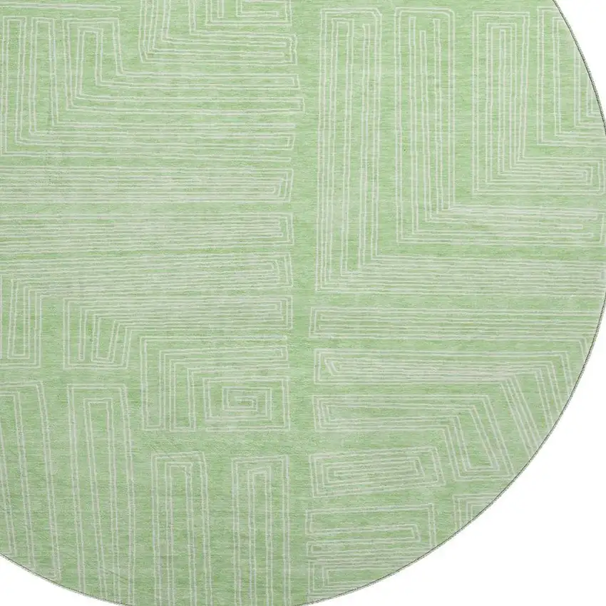 8' Mint Green And Ivory Geometric Washable Round Rug With UV Protection Photo 2
